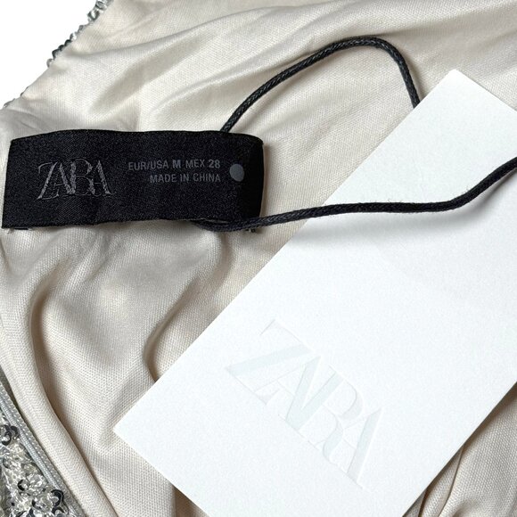 NWT ZARA ZW COLLECTION SILVER SEQUIN MINI DRESS OPEN BACK STUNNING GLAM MEDIUM - Picture 5 of 10
